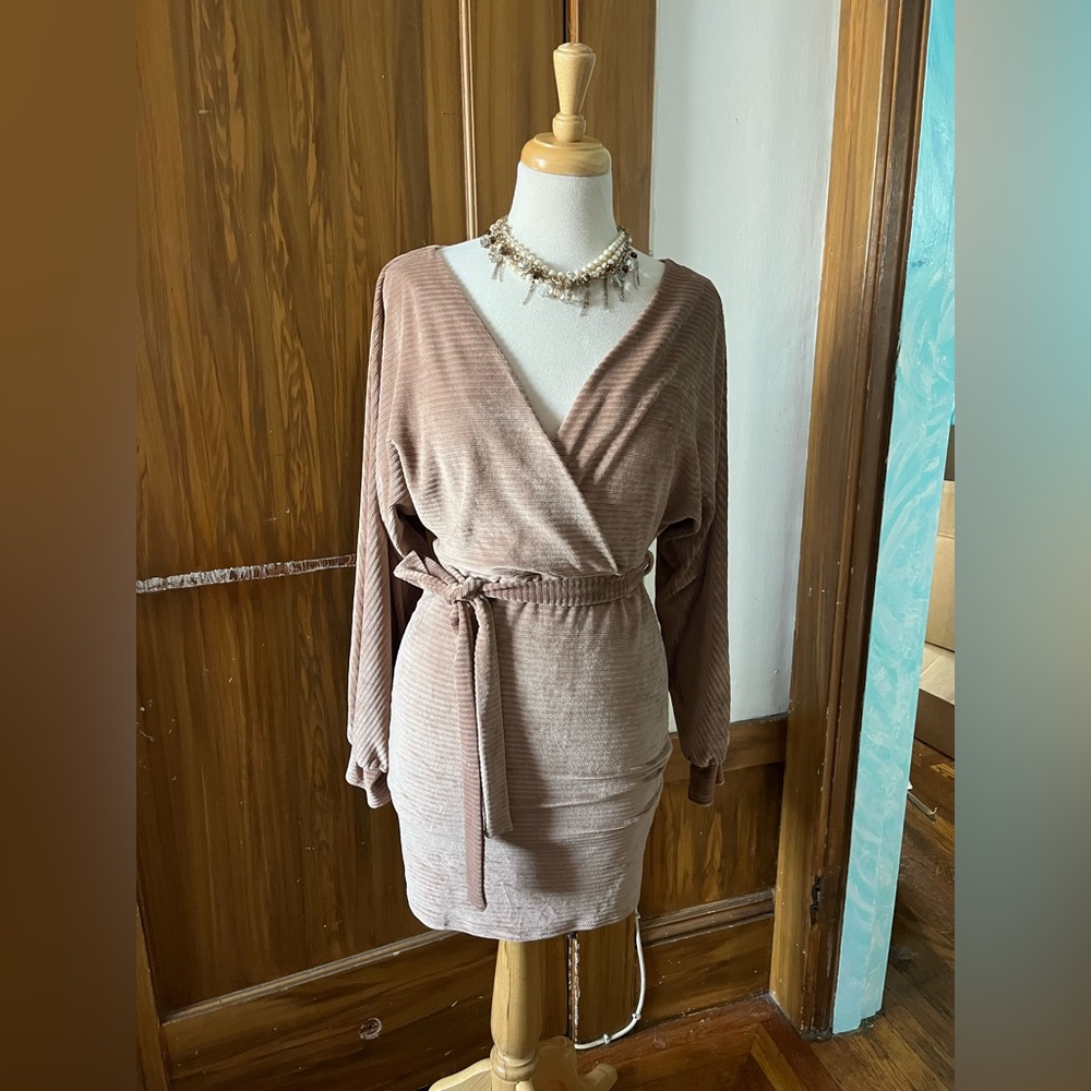 JLUXLABEL Tan Ribbed Mini Dress